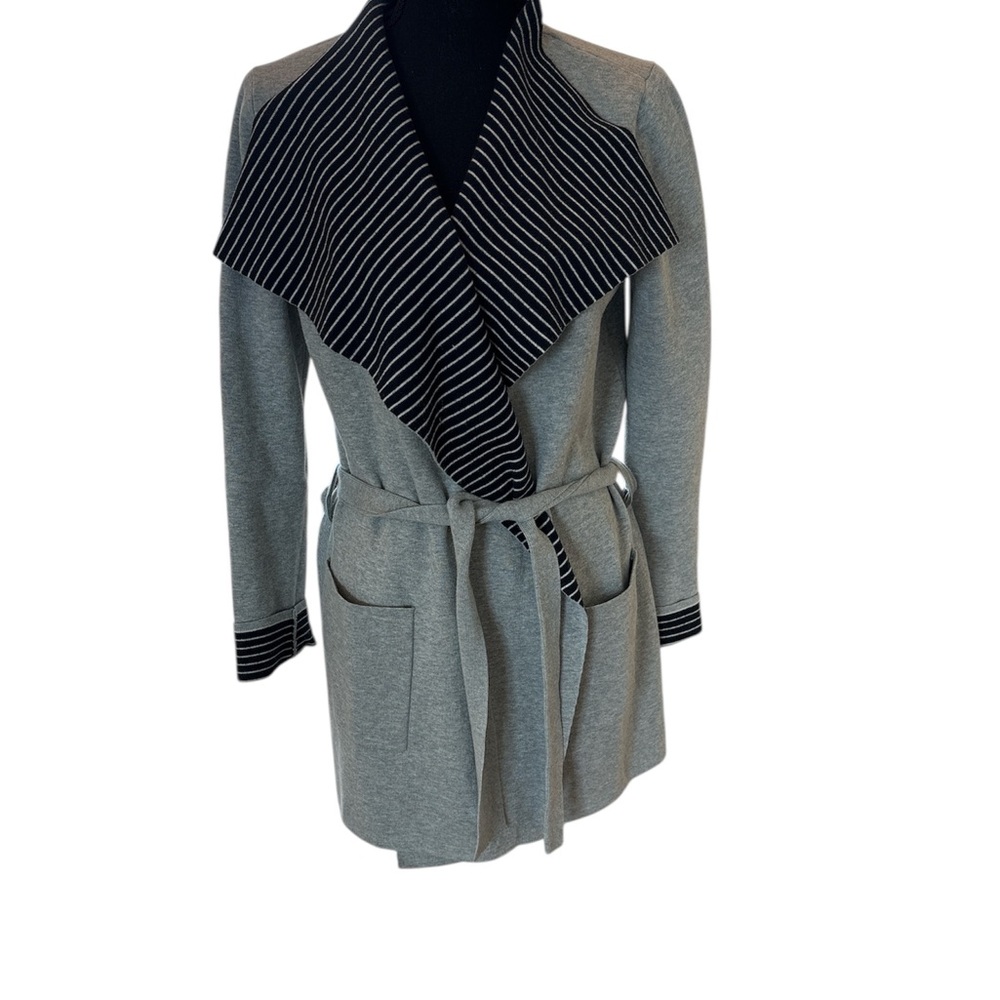 Loft Gray and Navy Striped Open Front Cardigan Size S